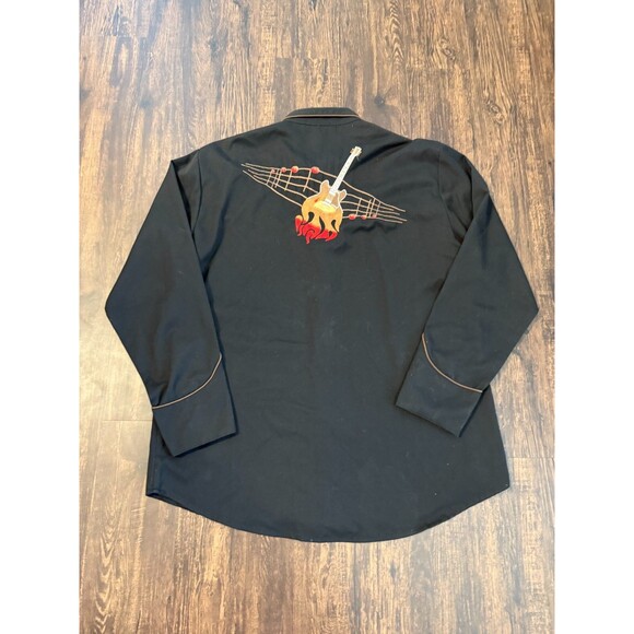Scully Mens Western Shirt Black Guitar Music Embroidery Sz XL Romb Snap Button - Picture 2 of 12